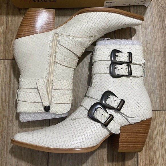 Matisse Harvey White Leather Double Buckle Boots Size Women Size 6.5 - Picture 3 of 9